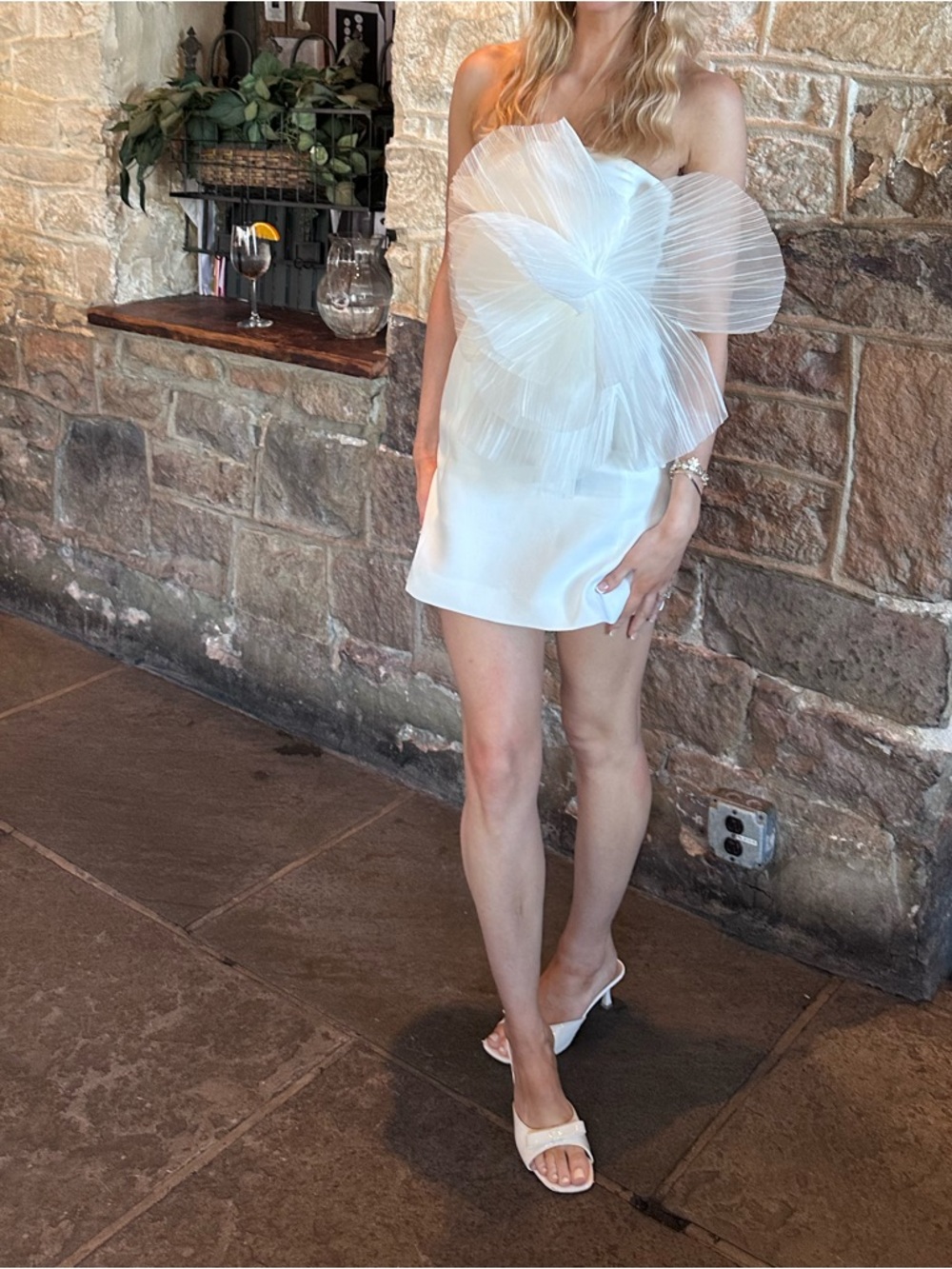 Meshki White Strapless Mini Dress with Dramatic Tulle Detail - Picture 2 of 3